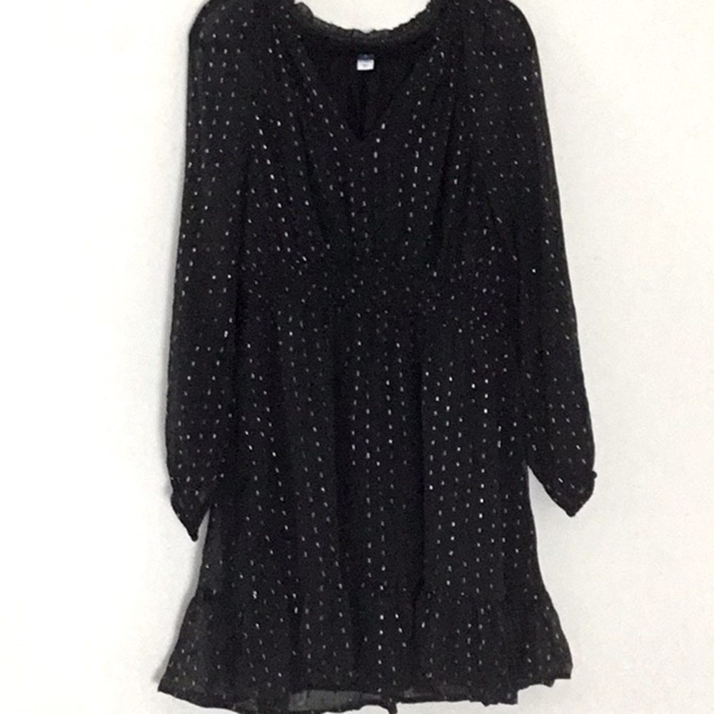Old Navy Black/Silver Long Sleeve Lined Cocktail Dress Fairy Evening Holiday Y2K